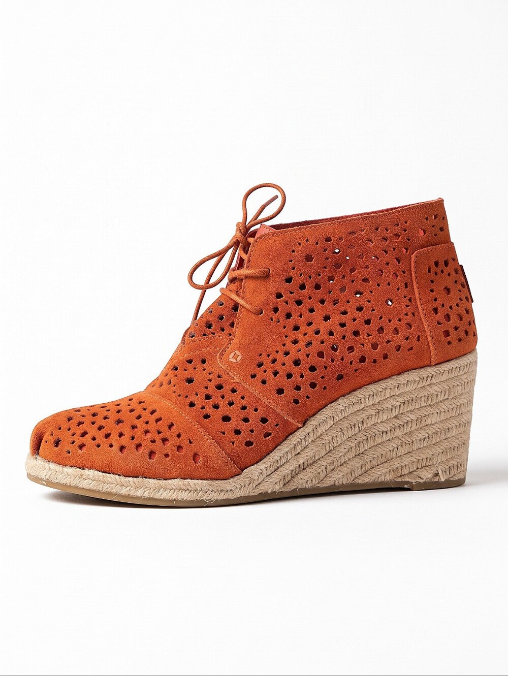 NEW! TOMS Womens Orange Perforated Suede Wedge Bootie